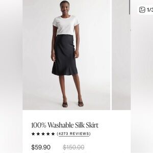 Quince Black Washable Silk Midi Skirt